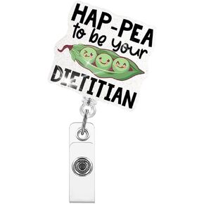Hap-Pea to Be Your Dietitian Badge Reels Retractable Glitter with Clip, Funny Pea Badge Holder for RD Registered Dietitian, Nutrition Dietitian Month Gifts, Dietitian Graduation Gifts