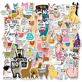 50 Pcs Funny Cartoon Alpaca Stickers, Cute Animal Decals for Boys & Girls, Llama Theme Laptop & Phone Stickers, Waterproof Vinyl for Water Bottles & Computers