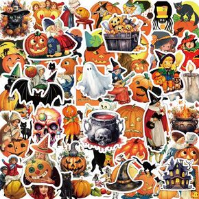 100PCS Vintage Halloween Stickers Pumpkin Vinyl Waterproof Sticker for Laptop Water Bottles Scrapbooking Party Decorations Halloween Crafts