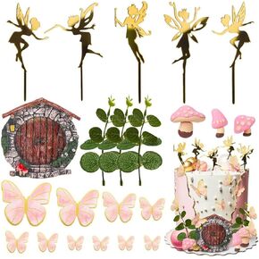 28Pcs Fairy Cake Toppers Fairy Cake Decoration, Mini Fairy Figurines Fairies for Fairy Garden Accessories, Mushroom House Cake Decor Butterfly Fairy Cupcake Toppers Flower Fairy Party Supplies