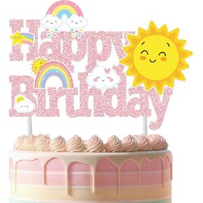 Rainbow Birthday Party Cake Topper Rainbow Birthday Decoration Pink Rainbows Happy Birthday Cake Topper for Girls Cloud Sun Star Theme Party Weather Theme Baby Shower Supplies