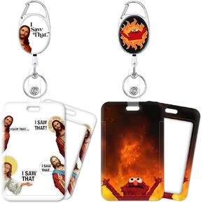 Pounchi Funny Hellmo Retractable Badge Reels (2 Pack) with Funny Name Tag Badge Holder (2 Pack) Cute ID Badge Holders Nursing Badge Reel Badge Clip Gifts for Teens Kids
