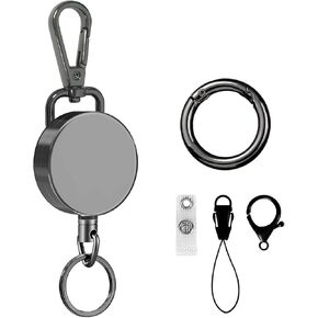 Retractable Badge Reels，Retractable Keychain Heavy Duty，ID Badge Holder with Belt Clip Key Ring, Metal Keychain Badge Holder with Stainless Steel Spring Coil 28/24 Inch Nylon Rope