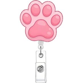 Pink Cat Paw Retractable Badge Reel,Name Card Holder Keys Lanyard, Work Card Clip, Chest Card ID Card Clips, Cute Nurse Badge Holder,Identification Badges and Supplies