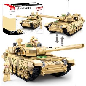 WW2 Army Tank, Inspired 99A 96B Main Battle Tank, 2 in 1 Military Tank, 2 Soldier Minifigures, Gifts for 7 8 9 10 12 Year Old Kids and Adults, Compatible with Lego Army Set, 893pcs