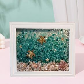 Sea Glass Art Kit, New Resin Art Kits for Adults, DIY Mosaic Kits, DIY Resin Beach Art Kit, Beach Art Photo Frame for Home Decoration, Bookshelf, Office (Sea Turtle)