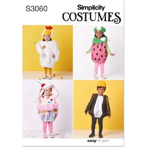 Simplicity SS3060A hicken, Penguin, Strawberry, and Cupcake Toddlers' Costumes Sewing Pattern Packet, Design Code S3060, Sizes 1/2-1-2-3-4, Multicolor