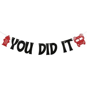 Fireman You Did It Banner - Congrats Firefighter Banner, Firefighter Class of 2025 Decor, Firefighters Retirement Decor, Future Fireman Graduation Party Decorations Black Glitter
