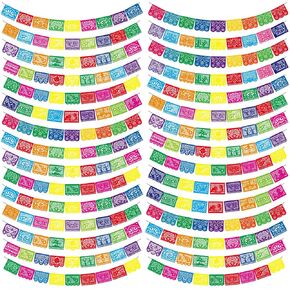 Kinlop 20 Pcs 15 Ft Mexican Party Banners for Fiesta Party Papel Picado Bulk Cinco de Mayo Decorations Flags Dia De Los Muertos Day of The Dead Banners for Mexican Cutout Flag Decorations