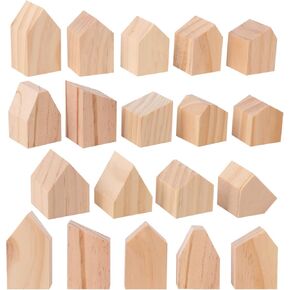 42 PCS Unfinished Wood House Shaped Blocks, Wooden Houses for Crafts, Arrow Shape Wooden Blocks for DIY Home Kitchen Shelf Coffee Bar Table Decoration for Halloween, Christmas(14 Size)