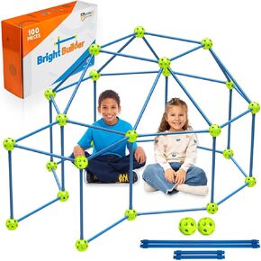 Fort Building Kit for Kids 4-8 - 100 Pieces - DIY STEM Fort Making Set for Indoor & Outdoor Play - Large Creative Construction Set for Boys & Girls - Bright Builder
