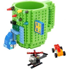 Build-on Brick Coffee Mug - Creative DIY Novelty Cup with 3 Packs of Building Blocks, Fun Gift for Kids, Men, and Women - Perfect for Christmas or Birthday (Blue)