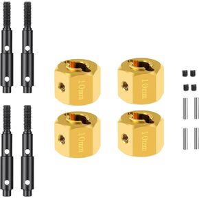 RC Brass Wheels Hex Hub 10mm Extension Hex Drive Adapter with Steel Stub Axle Counterweight Compatible with 1/10 Redcat Ascent Fusion Ascent RC Car Upgrade Parts (Thickness: 10mm)