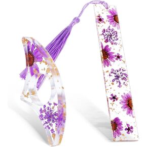 2 Pcs Book Page Holder, Dried Flower Resin Book Holders for Reading Thumb Transparent Ring Page Holder Flower Bookmark Reading Accessories for Readers Books Lovers Bookworm Bookmarks