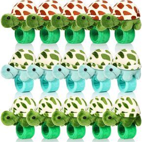 Lenwen 15 Pcs Stuffed Turtle Slap Bracelets Bulk Adorable Plush Turtle Stuffed Animals Slap Bracelets for Birthday Christmas Gifts Sea Party Favors Decor Goodie Bag Stuffers(Lovely)