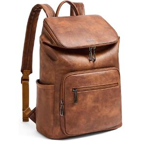 Laptop Backpack for Women Leather Work Backpacks Purse Fashion Large Travel Backpack for College Business,Beige Brown
