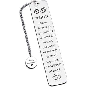 10th Anniversary Tin Gifts for Him Her - 10 Year Wedding Bookmark for Husband Wife, Romantic Ten Year Wedding Gift for Husband, Couples 10th Anniversary Milestone, Tin or Aluminum Gifts for 10th