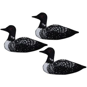 Loon Iron On Applique Patch - Waterbird, Duck, Bird Badge 1-7/8" (3-Pack, Iron on) - for Hats, Shirts, Shoes, Jeans, Bags, Sewing Decorating DIY Craft