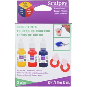 Sculpey Color Tints, three colors - Red, Blue and Yellow, for use with polymer clay, liquid polymer clay and resin, 1/2 oz. bottles, Non Toxic