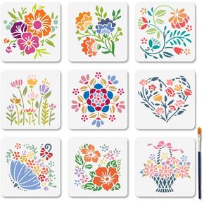 MAYJOYDIY 9Pcs Insect Theme Stencils Butterfly Dragonfly Painting Stencil 5.9×5.9inch Bee Beetles Stencils with Paint Brush Reusable Ladybug Template for Window Wood Wall Home Decor