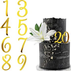 Acrylic Number Cake Topper Gold DIY Mirrored Cake Topper 0-9 Number Set Suitable for Wedding, Birthday, Party Decoration