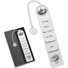 Inspirational Acotar Bookmark Gifts - Cool Stainless Steel Metal Bookmarks with Unique Creative Moon Mountains Text Book Marks for Reading Women Men Book Lovers Birthday Graduation Gift