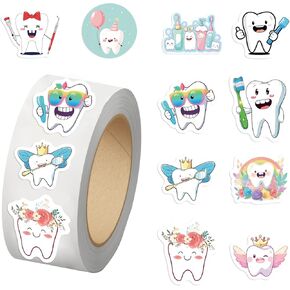 500PCS Tooth Stickers for Kids 10 Styles Sticker Rolls Cartoon Tooth Fairy Stickers Tooth Party Favors Waterproof Vinyl Stickers(500 Per Roll)