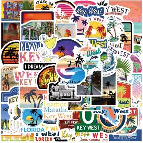 61Pcs Key West Stickers Pack, Aesthetic Cartoon Cute Vinyl Waterproof Decals for Water Bottle,Laptop,Phone,Skateboard,Scrapbooking,Bumper for Kids Teens Adults Fans for Party Supply