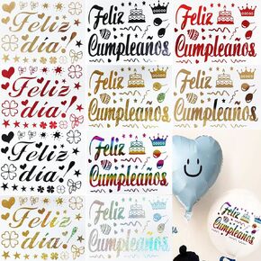 Happy Birthday Balloon Stickers Feliz Cumpleanos Bobo Stickers Te amo Decals 10 PCS DIY Letter Paster Celebration Spanish Birthday Decoration Party Supplies
