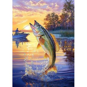 CEOVR Fishing Diamond Art Kits for Adults, Diamond Painting Dots DIY Gem Art, Adult Crafts Kits Wall Decor for Home Office 12x16in