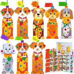 Winlyn 24 Sets Kids Crafts Kits DIY Dog Bookmark Ornaments Decorations Art Set Arts and Crafts Foam Stickers for Summer Camping Party Favors Reading Rewards Art Project Classroom Birthday Activities