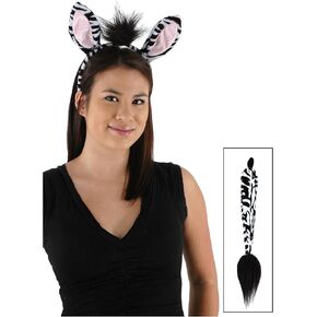 Zebra Costume Accessory Kit - Plush Ears Headband and Tail with Faux Fur