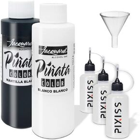 Jacquard Piñata Blanco and Mantilla Black Alcohol Ink - Black and White Colors (4-Ounce Bottles), 3 20ml Needle Tip Applicator and Refill Bottles and 1.5 inch Funnel Bundle for Yupo and Resin in Kuwait