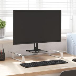 Ergonomic Monitor Stand with Clear Tempered Glass and Metal Legs, Stylish, 23.6" x 13.8" x 3.1", White