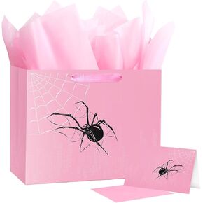 Linelglobal Spider Gift Bag with Tissue Paper Black Red Design for Boy Birthday Party Spider Theme Web Decoration