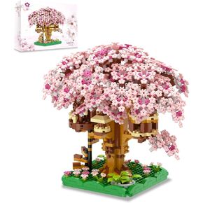 QISHOUTING Cherry Blossom Tree Building Set, 1113PCS, Flowers Bonsai Tree Mini Blocks Kit for Adult,Japanese Sakura-Tree House Building Blocks,Gift Ideas for Girls 8 10 12 14+ (Pink)