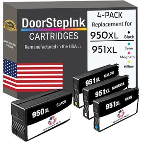 DoorStepInk Remanufactured Ink Cartridge Replacements for HP 950XL 951XL High Yield (Black, Cyan, Magenta, Yellow) 4-Pack for HP OfficeJet Pro 8600 8610 8620 251DW 276DW 8100 Printers - Made in USA