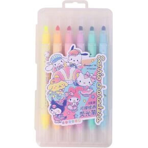 Cute Cartoon Erasable Highlighters, Dual Tip 6 Colors Kawaii Erasable Highlighter Pen Assorted Colors,Smooth Writing No Bleeding Highlighters for Bible Journal Planner