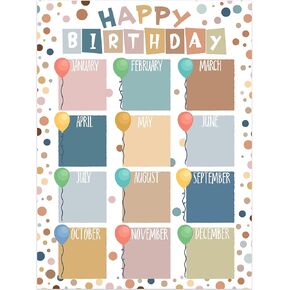 Lucleag Birthday Chart for Classroom Decor, Boho Polka Dot Happy Birthday Poster Student Birthday Calendar Chart for Teacher School Classroom Wall Bulletin Board Decorations, 17x12.5 Inch