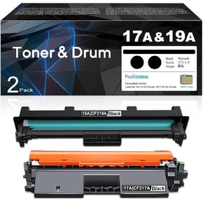 17A CF217A Black Toner & 19A CF219A Black Drum (2-Pack) Replacement for HP 17A CF217A Toner & Imaging Drum 19A CF219A Compatible with Laser Pro MFP M130a, M130nw, M130fn, M130fw, M102a, M102w Printer