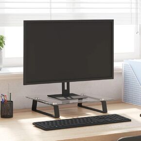 Enhance Workspace Comfort with Monitor Stand, Ergonomic Design, Tempered Glass & Metal, 15.7" x 13.8" x 3.1", Black