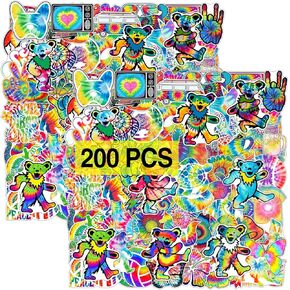 Tie Dye Rainbow Hippie Psychedelic Stickers（200 Pcs） Cool Hippie Vinyl Decals Gifts Merch Gifts Party Supplies for Water Bottles Skateboard Luggage Scrapbook Kids Teens Adult