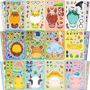 24 Sheets Make a face Stickers for Kids, Make Your Own Sticker Sheets with Princess and Mermaid, Crafts Party Favors Goodie Bags Stuffers for Kids
