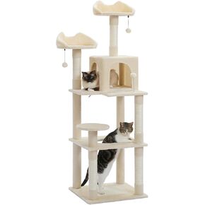 PEQULTI 63'' Multi-Level Cat Tree Tower for Indoor Cats with Sisal-Covered Scratching Post, Cozy Cat Condo, Cat Hammock and Wide Top Perch, Grey