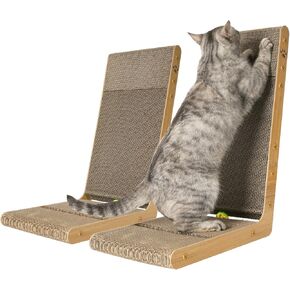 2-Pack Cardboard Cat Scratcher, 105° Tilt Angle Cat Scratching Board, 22.05 Inch L-Shape Cat Scratch Pads with Built-in Catnip Toy Balls, Cat Scratchers for Indoor Cats