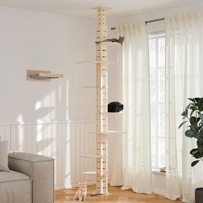 COZIWOW Floor to Ceiling Cat Tree Tower for Indoor Large Cats Tall Cat Climber with Adjustable Height (98-114 inches) 7 Tier Wood Cat Climbing Tower