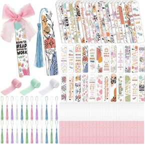 24 Pcs Acrylic UV Dtf Bookmarks Floral Booklover Theme Bookmark Making Kit with 24 Colorful Tassels, 3 Colors Roll Ribbons, 30 Pcs Packing Bags for Book Lover Adults DIY Craft Teacher Gifts
