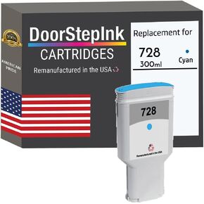 DoorStepInk Remanufactured in The USA Ink Cartridge Replacements for HP 728 300ml Cyan F9K17A for DesignJet T730 36-in Printer, DesignJet T830 24-in MFP, DesignJet T830 36-in MFP