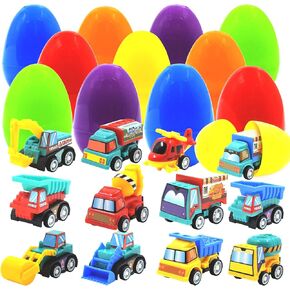 12 PCS Easter Egg Fillers with Pull Back Car, Prefilled Easter Toys Gifts for 3-8 Year Old Boys Girls Kids Toddlers, Party Favors Classroom Prize Supplies