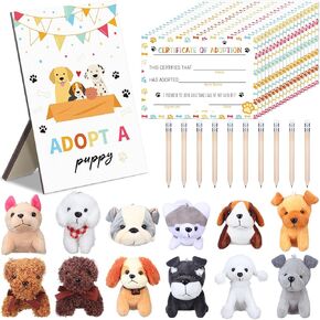 59 Pcs Adopt a Puppy Dog Party Favors 24 Dog Stuffed Animals 24 Certificate Cards 10 Pencils with Adopt an Animal Sign Animal Adoption Certificate Set for Party Favors
